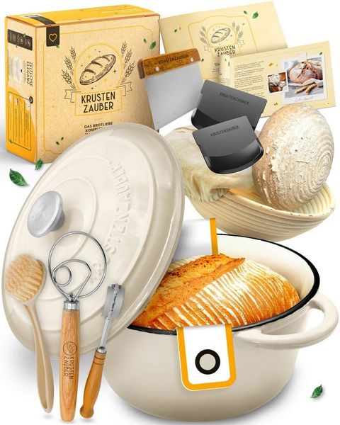 Krustenzauber Brotbackform Emaille Brotbackform 28cm mit Deckel im Komplettset, Kastenform Brot
