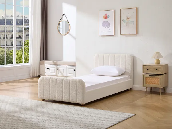 Vente-unique - ROGADI Bett Stoff Weiß - B 201 cm x H 80 cm x L 97 cm