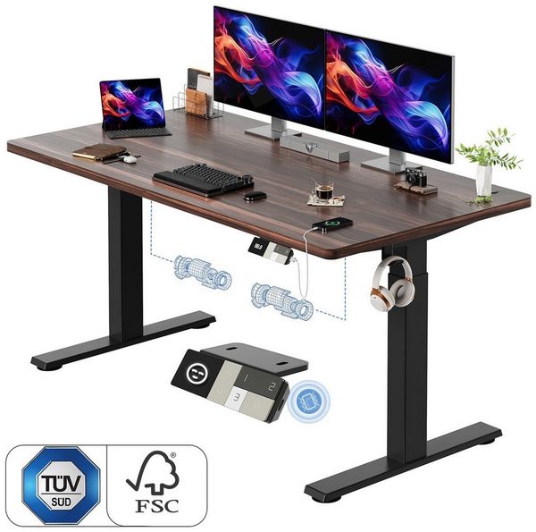 Furnicopia Schreibtisch Höhenverstellbar mit einer 25 mm dicken einteiligen Tischplatte (25 mm dicke, nahtlose, monolithische Tischplatten Keine gespleiBten Platten Vielseitig und hochwertig Erinnerung bei langerem Stehen)