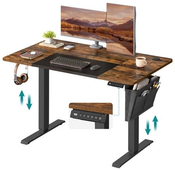 SONGMICS Schreibtisch, elektrisch höhenverstellbar 72-120 cm, mit Memory-Funktion, Vintagebraun-Schwarz, 72 x 60 x 120 cm