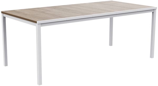 Dmora Gartentisch Sarnia, Picknickbasis, Garten-Esstisch, Mehrzweck-Außenbank, 200x95 h75 cm, Eiche und Weiß