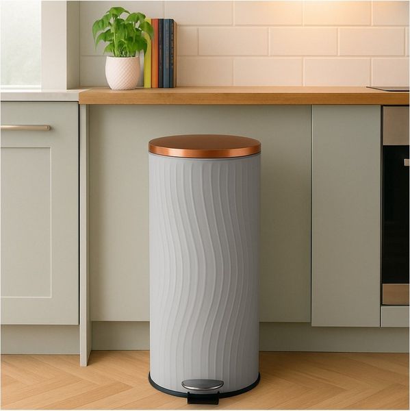 HTI-Living Mülleimer Treteimer Jannik 30 Liter Grau Kupfer, Mülleimer Edelstahl
