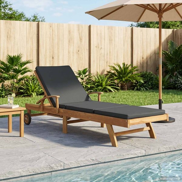 vidaXL Sonnenliege mit Kissen Massivholz Teak Braun und Dunkelgrau 42032671