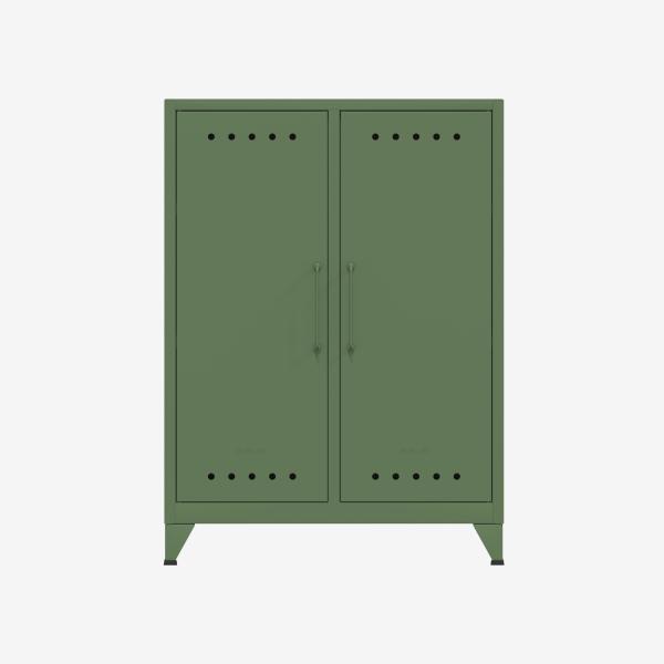 Bisley Fern Middle Sideboard, mit zwei festen Fachböden, aus hochwertigem, nachhaltigem Stahl hergestellt, 16 mm große Design Lüftungslöcher auf allen Türen, moderner und industrieller Flair, mit integrierten Füßen, H 1100 x B 800 x T 400 mm, Farbe oli...