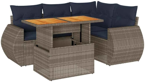 vidaXL 5-tlg. Garten-Sofagarnitur mit Kissen Grau Poly Rattan 3327260