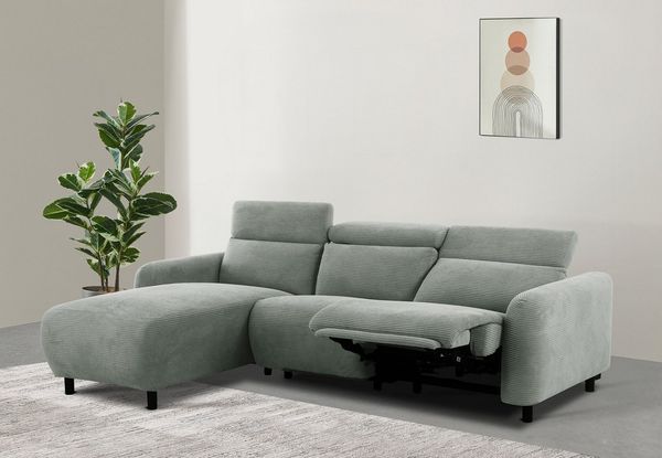 OTTO home Ecksofa SKAANE in Cord, L-Form, 274 cm, manuelle u. elektrische Relaxfunktion, rundes Design, Kopfteilverstellung, Federkernpolsterung