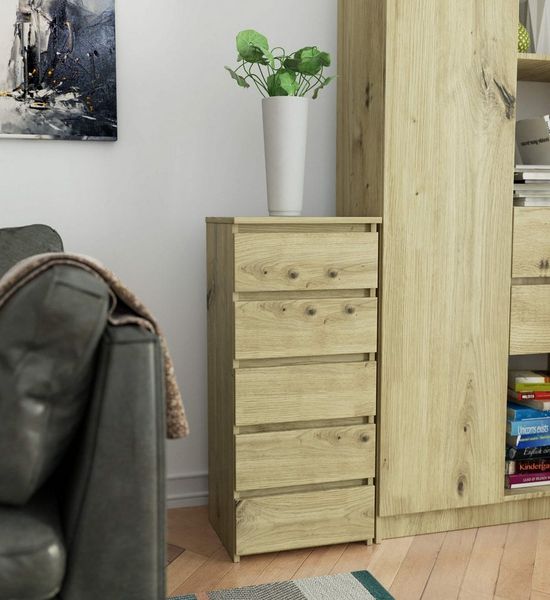 Raumhirsch Furniture Kommode mit 5 Schubladen 40 cm breit Holz Schrank, (viele Farbvarianten - Maße: 40 x 92 x 35 cm) - Hochwertig & stabil