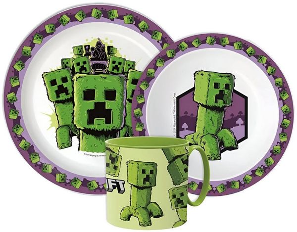 Minecraft Kindergeschirr-Set Minecraft Creeper Kinder Geschirr-Set 3 teilig Becher Teller Schüssel (3-tlg), 1 Personen