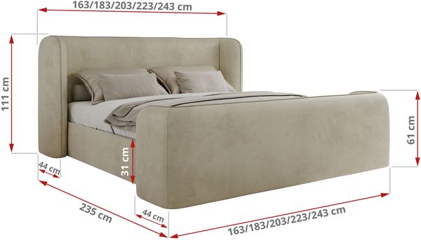 Polsterbett mit Lattenrost, Doppelbett für Schlafzimmer, Gepolstertes Kopfteil, Pocket matratze Härtegrad H3/H4 - EMORA CLASSIC DUO - 180 x 200 cm - Beige Velours - VIRE - LUX Bild 4