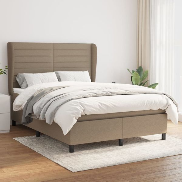 vidaXL Boxspringbett mit Matratze Taupe 140x200 cm Stoff 3128049