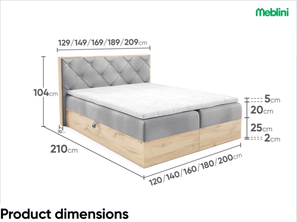 MEBLINI Boxspringbett LOFTY 12 160x200 cm mit Bettkasten – H3/Hellgrau Samt Polsterbett - Doppelbett mit Topper & Bonellfederkern-Matratze Bild 7