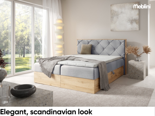 MEBLINI Boxspringbett LOFTY 12 160x200 cm mit Bettkasten – H3/Hellgrau Samt Polsterbett - Doppelbett mit Topper & Bonellfederkern-Matratze Bild 3