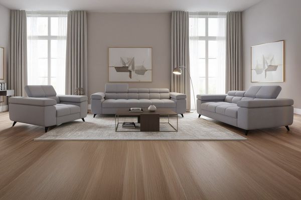 M-Punkt24 Polstergarnitur Sofa 3-2-1 mit Schlaffunktion, (Samtstoff Silbergrau Bigsofa, mit Kopfteilverstellung / Rückenverstellung), bestehend aus 3-Sitzer, 2-Sitzer, Sessel