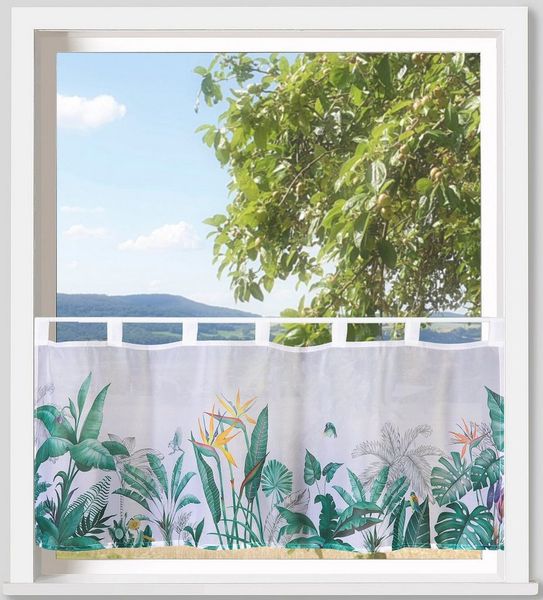 Weckbrodt Scheibengardine Strelitzie (1 St), Schlaufen, transparent, Voile, Bistro, Voile, bedruckt, transparent, HxB 45x120 cm, Gardine, Store