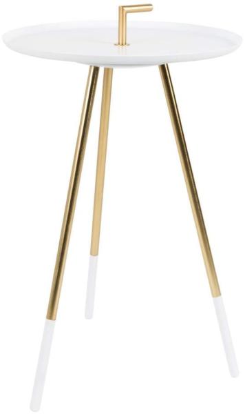 WHITE LABEL LIVING Beistelltisch Rumbi rund mit Griff Messing / Weiß 60 cm
