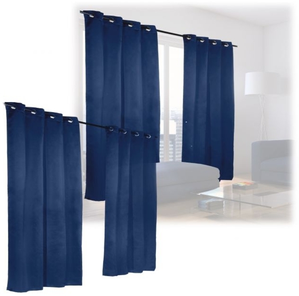 Relaxdays 4x Vorhang, Polyester blau, 245x135 cm