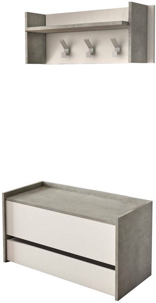 Dmora Eingangsmöbel Actinolite, Moderner Eingangsbereich mit Kleiderbügel, Schrank mit Schuhregal, Multifunktionsschrank, 50x32h182 cm, Zement und Weiß,