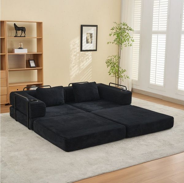 Vankel Sofa Sofas Wohnzimmer 2-Sitzer Cord Sofa mit Schlaffunktion, Modulares faltbares Sofa Bett, platzsparend & flexibel