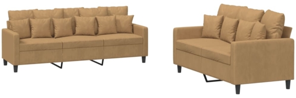 vidaXL 2-tlg. Sofagarnitur mit Kissen Braun Samt 3201727