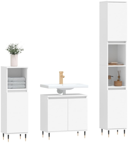 vidaXL 3-tlg. Badmöbel-Set Weiß Holzwerkstoff 3187781