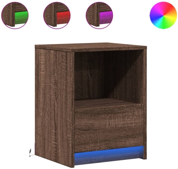 vidaXL Nachttisch mit LED-Leuchten Braun Eichen-Optik Holzwerkstoff 852031