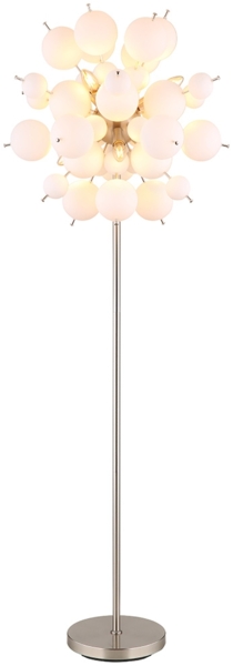 Stehleuchte, Metall, Nickel-matt, Glaskugel, H 155 cm