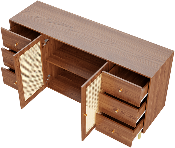 MODFU Sideboard Kommode mit viel Stauraum (Aufbewahrungsschrank, Holzschrank, 1 St, 6 Schubladen und 2 Türen), Kommode mit Metallfüße, 160 x 40 x 90 cm Bild 9