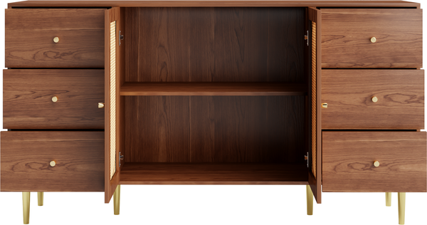 MODFU Sideboard Kommode mit viel Stauraum (Aufbewahrungsschrank, Holzschrank, 1 St, 6 Schubladen und 2 Türen), Kommode mit Metallfüße, 160 x 40 x 90 cm Bild 8