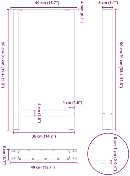 vidaXL Bartischbeine Anthrazit 2 Stk. 40x(90-91) cm Stahl 4013326 Bild 9