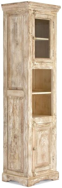 Hochschrank Mango Massivholz natur 50x185x40 cm massivum Patina Landhausstil Glastür Badmöbel Vitrinenschrank Flurmöbel