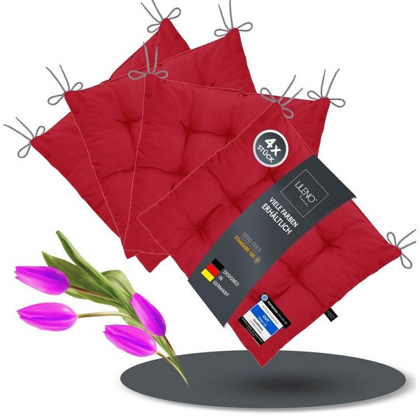 LILENO HOME Stuhlkissen Sitzkissen für Gartenstuhl, Küchenstuhl oder Esszimmerstuhl 40x40x6 cm, Bequeme Indoor u. Outdoor Stuhlauflage als Stuhl Kissen Weinrot