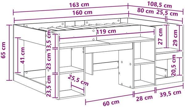 vidaXL Kinderbettgestell mit Stauraum Altholz 80 x 160 cm 3422625 Bild 8