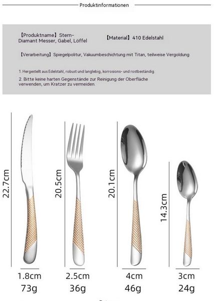 Blusmart Besteck-Set Edelstahl-Besteckset (4-teilig), Edelstahl 410, Geeignet für alle Anlässe, inklusive Messer/Gabeln/Löffel/Teelöffel.