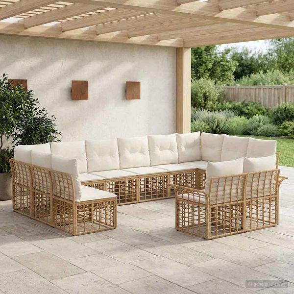 vidaXL Outdoor-Sofagarnitur 12 pcs Natürlich und Cremweiß Polyester 3437786
