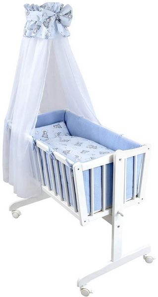 Baby-Delux Stubenbett Babywiege Komplettset, Schaukelwiege Weiß 90x40 cm Komplett Bettset Wiegenset