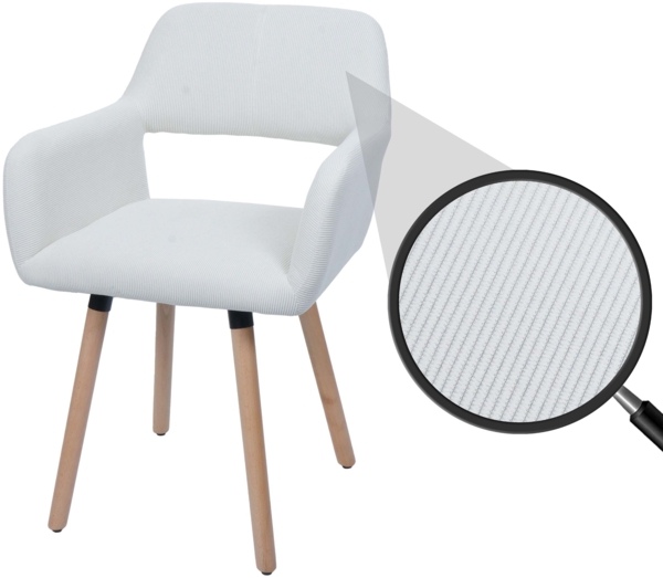 Esszimmerstuhl HWC-A50 II, Stuhl Küchenstuhl Polsterstuhl, Holz Stoff/Textil Cord (400g/m²) FSC® ~ creme-weiß