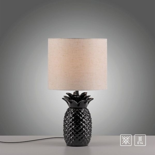 OTTO home Tischleuchte Torrik - Tischlampe im Ananas Design, Ein-/Ausschalter, ohne Leuchtmittel, Warmweiß, Leinenschirm, Ananas, Pineapple, schwarz, E14