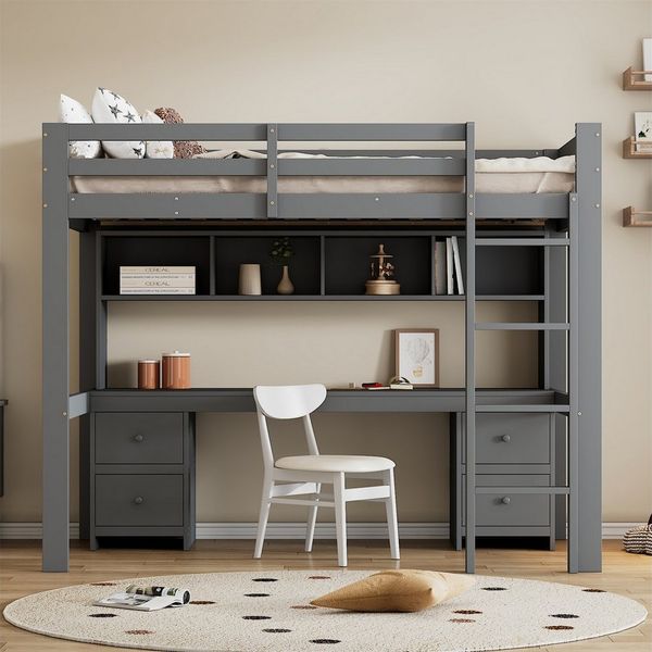 autolock Hochbett 90*200cm Hochbett, Kinderbetten,Bett oben, Tisch unten