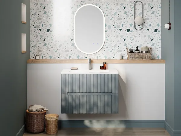 Vente-unique - PAVANI Waschbeckenmöbel Holz, Platte Blau - B 45,5 cm x H 55 cm x L 80 cm