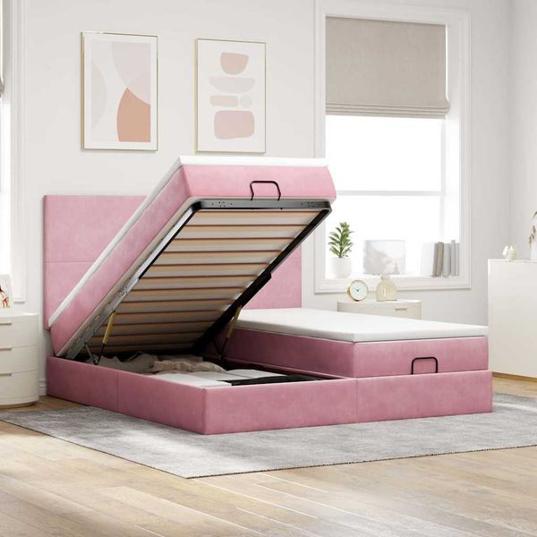 vidaXL Ottoman-Bett mit Matratzen Rosa 200x200 cm Samt 3313765