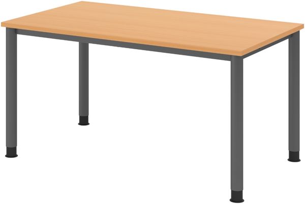bümö höhenverstellbarer Schreibtisch H-Serie 140x80 cm in Buche, Gestell in Graphit - PC Tisch für's Büro manuell höhenverstellbar, Computertisch verstellbar, HS-14-6-G