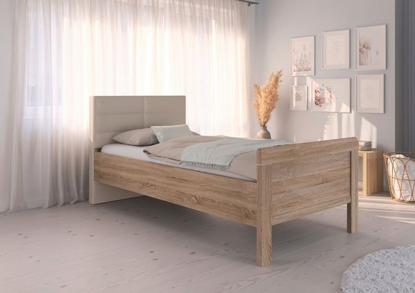 rauch Bett Bett Einzelbett Stollenbett EVELYN, in Komforthöhe mit Polsterkopfteil in elegantem Stil MADE IN GERMANY