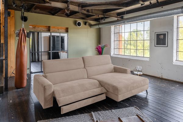 KAWOLA Sofa LAISKA Ecksofa Relaxfunktion teilmotorisch Cord taupe Longchair rechts 77 x 177 x 282 cm