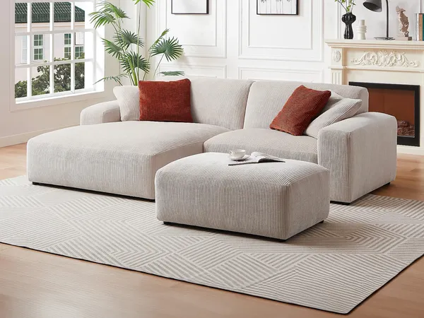 Vente-unique - TIRONO Sofa SamtStoff Beige - B 66 cm161 cm x H 46 cm80 cm x L 99 cm254 cm