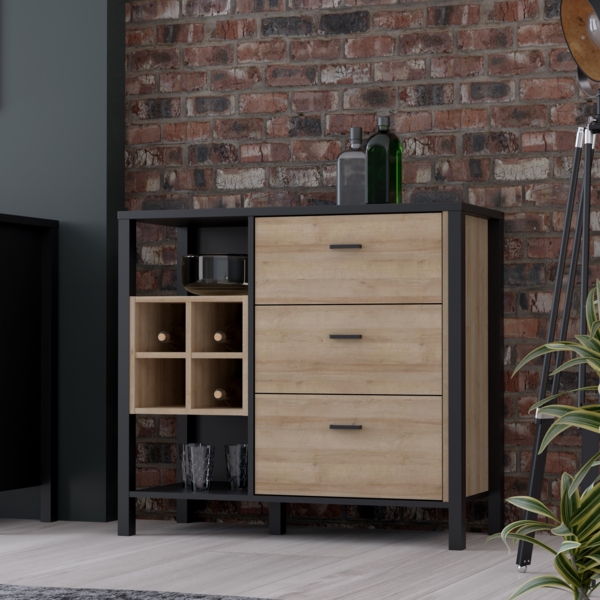 Schubladenkommode HIGH ROCK K222 Riviera Eiche Optik / Schwarz, Forte