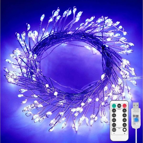 Qualra LED-Lichterkette 100/200LEDs Cluster Lichterkette USB Kupferkabel Feuerwerkskörper, 3/6m Dimmer mit Fernbedienung Timer Weihnachtslichterkette