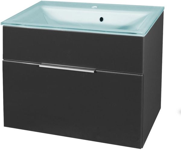 FACKELMANN KARA Waschbecken mit Unterschrank 80 cm breit, Anthrazit, Waschbecken Glas Mint, 1 Schublade