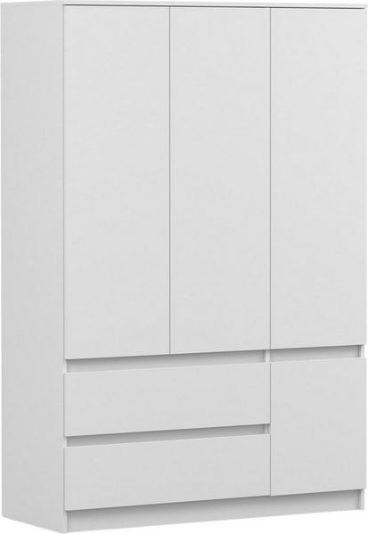 Deine Möbel 24 Kleiderschrank SIMO 01 Kinderkleiderschrank 120 cm in Weiß, 4 Türen, 2 Schubladen (Set, 1-St, Drehtürenschrank ideal für Kinderzimmer & Jugendzimmer) Mit 5 Einlegeböden und 1 Kleiderstange