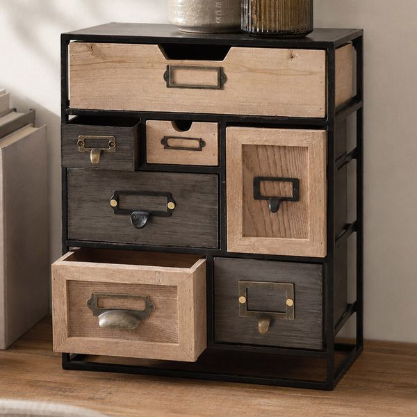 Tischkommode HWC-Q80, Schubladenkommode Kleinkommode, Metall Holz Vintage Shabby-Look, 48x36x18cm