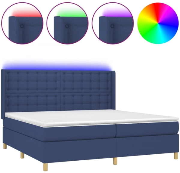 vidaXL Boxspringbett mit Matratze & LED Stoff Blau 200x200 cm, Härtegrad: H2 [3139227]